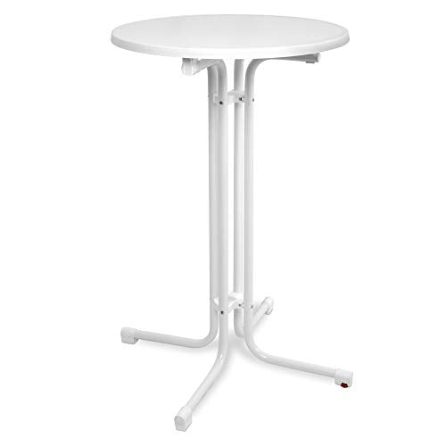 Beautissu Sylt Gastro Tavolo Alto Pieghevole Ø 70 cm Tavolo Bar Esterno Bianco - Tavolino da Bar o da Cucina Rotondo per bistrot e Pub - Tavolo da Giardino - Resistente al Calore e ai Graffi