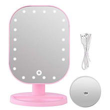 Specchio da trucco a LED, con 20 luci a LED, con ingrandimento 10x, con design girevole a 180°, colore rosa