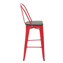 Sgabello con Schienale bistrot Design Industriale HWC-A73 Legno Metallo Verniciato Rosso