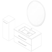 FACKELMANN B.Perfekt - Set di mobili da bagno, 3 pezzi, con mobiletto in ceramica, 80 cm e specchio rotondo a LED