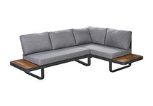 Meubletmoi - Divano angolare da giardino in alluminio, cuscini morbidi in tessuto grigio mélange e legno teak – stile lounge – VAHINE