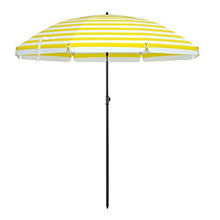 SONGMICS Ombrellone da Spiaggia Ø 2 m, Ombrellone da Giardino con UPF 50+, Inclinabile, Portatile e Antivento, Stecche in Fibra di Vetro, Borsa da Trasporto, Strisce Gialle e Bianche GPU65YW