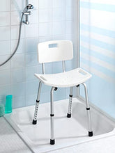 WENKO Sgabello con schienale per doccia Secura - Sgabello per vasca, portata 130 kg, Plastica, 49 x 68.5-85.5 x 54 cm, Bianco