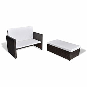 Festnight 5 Pz Set Divano Letto 2 Posti con Poggiapiedi in Polirattan da Giardino Esterno Marrone,Divano da Giardino in Rattan Marrone,Set Divano da Giardino con 2 Posti,Divano Esterno Rattan