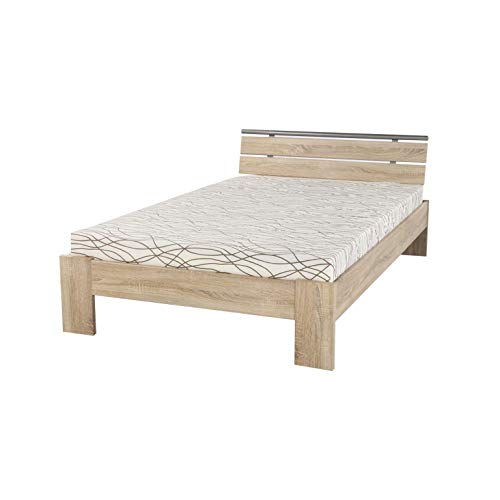 AVANTI TRENDSTORE - Jola - Letto Futon in Legno Laminato con Materasso e Rete a doghe comprese! Disponibile in 2 Diversi Colori. Dimensioni Lap 126x35x206 cm (Marrone Chiaro)