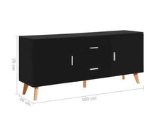 GOTOTOP Credenza Nera 160 x 40 x 70 cm Credenza Cucina Legno con 2 Cassetti e 2 Scomparti Portaoggetti,MDF lucido + gambe in legno