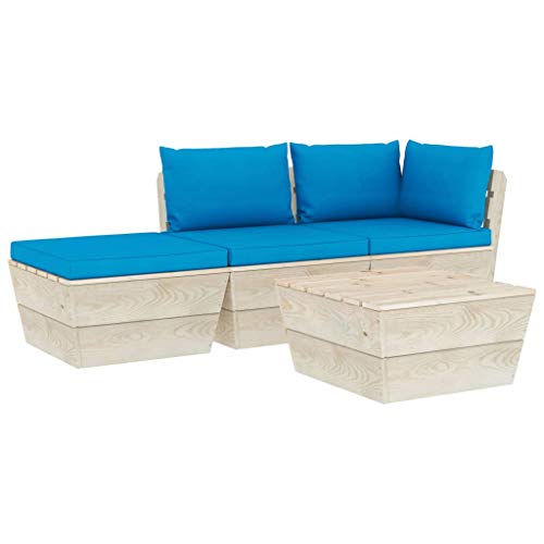 FAMIROSA Set Divani da Giardino su Pallet 4 pz con Cuscini Legno Abete-3436