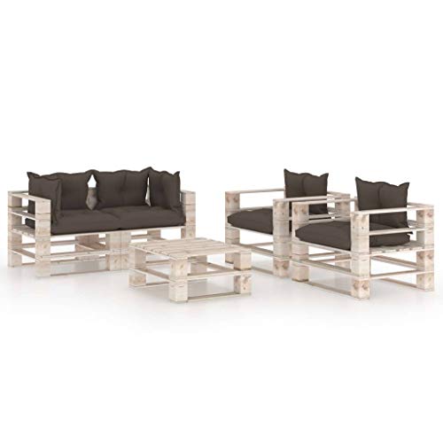 SKM Set Divani da Giardino Pallet 5 pz con Cuscini in Legno di Pino (126.54kg) -6341