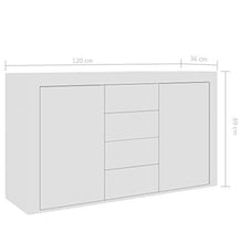 GOTOTOP Credenza in truciolato con 2 ante e 4 cassetti, armadio ausiliario moderno per corridoio, soggiorno, camera da letto, 120 x 36 x 69 cm, bianco