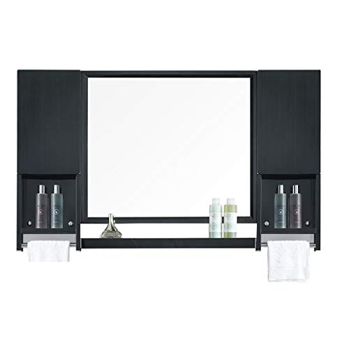 Specchio da Parete splendidamente Nero con mensola Laterale Armadietto Laterale Specchio per Il Trucco del Bagno in Acciaio Inossidabile