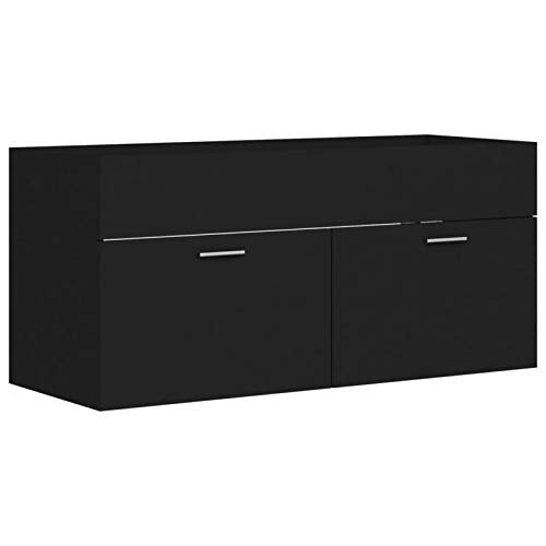 Festnight Mobile Sottolavabo, Mobile Sottolavabo per Bagno, Mobile Bagno Sottolavabo Sospeso, Mobile Bagno con Ante, in Truciolato 100x38,5x46 cm Nero