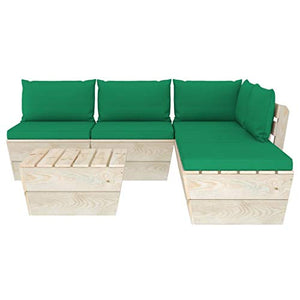 SKM Set Divani da Giardino su Pallet 6 pz con Cuscini Legno Abete (107.2kg) Verde-3545