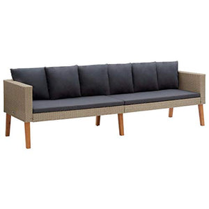 vidaXL Divano da Giardino a 3 Posti con Cuscini Sofà Dormeuse Chaise Longue Poltrona Divanetto Canapè Arredo Salotto Esterno in Polyrattan Beige