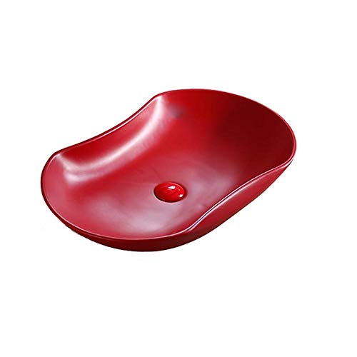 Feixunfan Lavabo Bagno Tavolo da Trucco Rosso Vasi di Ceramica Bagno in Stile Moderno Adatto for Il Mobiletto del Bagno Vanità per Il Ristorante Dell'hotel (Color : Red/White, Size : 66x40x13cm)