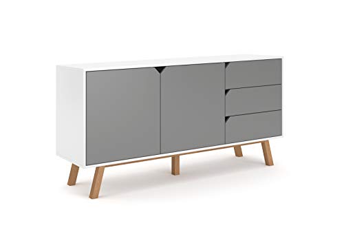 3xEliving Cassettiera moderna Gazan 2D, bianco opaco/grigio