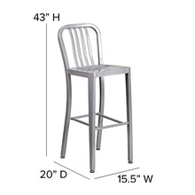 Flash Furniture Set da 2 Sgabelli da Bar, con Schienale con Assi Verticali, Altezza 76 Cm, per Interni Ed Esterni, qualità Commerciale, in Metallo, Colore Argento