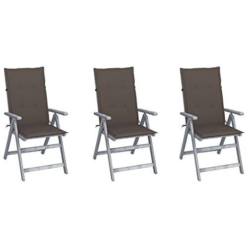 vidaXL Sedie da Giardino Reclinabili 3 pz con Cuscini Massello Acacia