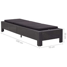 Tidyard Lettino Prendisole Reclinabile in Polyrattan Nero,Lettino da Giardino Rattan,Sdraio da Giardino Rclinabile in Rattan,Lettino da Sole Singolo in Rattan,Lettino da Esterno 220x75x35 cm