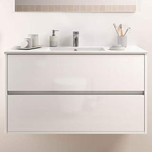 Yellowshop - Mobile Mobiletto da Bagno Sospeso in Legno Cm 100 Completo di Specchiera Lampada LED E Lavabo in Porcellana Arredo Modello Noja 1000