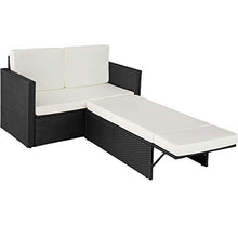 TecTake 800884 Divano Lounge in Rattan, Doppia Sdraio, Pouf con Cuscino, Elevato Comfort di Seduta, Arredamento da Giardino, Nuovo (Nero)