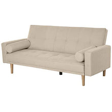 homcom Divano Letto 3 Posti con Schienale Regolabile su 3 Livelli, 2 Cuscini e Braccioli Rimovibili, Beige, 186x84x85cm