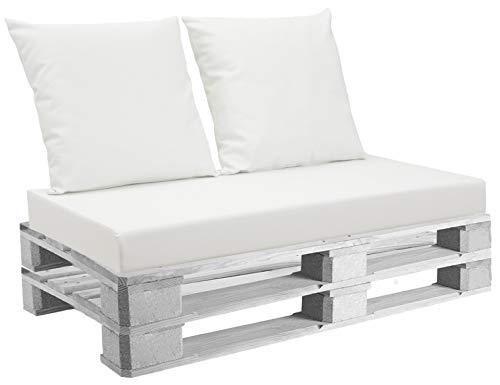 Cuscini Belem ecopelle Bianco mis.120x60 + schienali 60x60 pz.02 per Esterno/Interno arredo pallet da Giardino Divanetto per bancale Cuscini interno poliuretano Tessuto Lavabile Sfoderabile