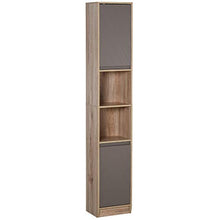 homcom Scaffale Salvaspazio per Bagno in Legno con 2 Armadietti e 6 Ripiani, Grigio e Rovere, Design a Torre 30 x 24 x 170cm