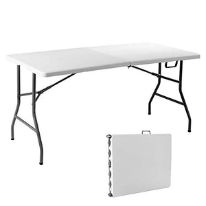 GIANTEX Tavolo da campeggio pieghevole da giardino con maniglia, tavolo da pranzo con piedini antiscivolo, bianco (153 x 74 x 74 cm)