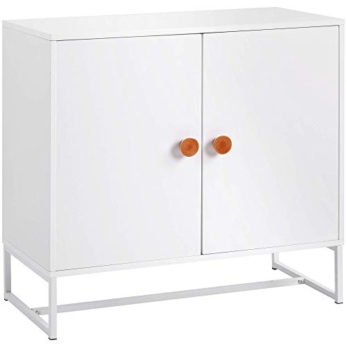 H-CAR Comodino Organizer 2 Ante Cassapanca Credenza con 2 Ripiani e Maniglie in Legno per Soggiorno Camera da Letto Corridoio Ufficio