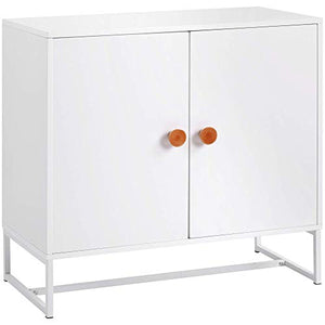 H-CAR Comodino Organizer 2 Ante Cassapanca Credenza con 2 Ripiani e Maniglie in Legno per Soggiorno Camera da Letto Corridoio Ufficio
