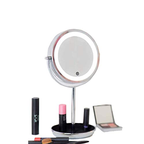 Specchio per Il Trucco, Specchio cosmetico da toeletta con Luce a LED, Touch Screen a Specchio Illuminato da Tavolo cosmetico Rotazione di 360 Gradi Luminosità Regolabile
