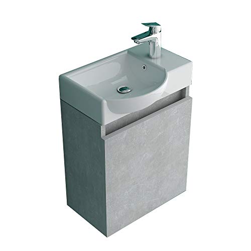 Lavabo di Alpenberger I in ceramica sanitaria con mobiletto di alta qualità premontato in grigio opaco, per bagno degli ospiti
