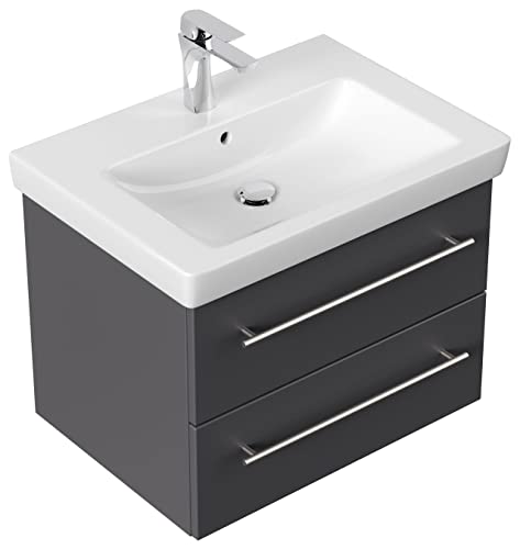 emotion Lavabo con mobiletto, Legno, Antracite Lucido, 65, 2 unità