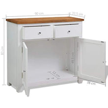GOTOTOP Credenza in legno di quercia di acacia con 2 ante e 2 cassetti, armadio ausiliario per corridoio, soggiorno, camera da letto, 90 x 33,5 x 83 cm, marrone e bianco