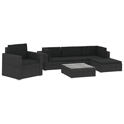 vidaXL Set Divani da Giardino 6 pz con Cuscini Foderati Lavabili Modulare Leggero Elegante Arredi da Esterno in Polyrattan Nero Telaio in Acciaio