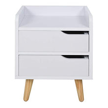 HOMCOM Comodino Salvaspazio dal Design Moderno in Legno Bianco con 2 Cassetti e Piedini in Legno di Pino 33 x 28 x 42cm