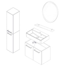 Fackelmann - Set di mobili da bagno 5 pezzi Lima con lavabo in ceramica 60 cm e specchio rotondo a LED