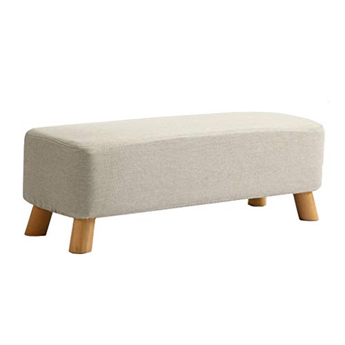 Mobili per la casa e Giardino Panca Imbottita in Legno massello con Seduta Rivestita in Pelle di Vitello con Rivestimento Rimovibile in Lino Grigio 82x28x26cm Ottomani da Cucina