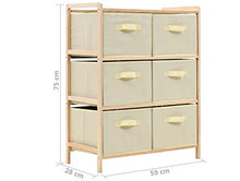 Pissente Credenza Bassa Soggiorno,Rack di stoccaggio con 6 cesti in Tessuto Mobile Contenitore Soggiorno Basso Carica 6 x 2kg Mobile Contenitore Decape Beige Cedro 59 x 28 x 75 cm