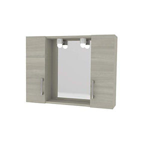 Specchio Bagno da Parete con Luce 80x60 Rovere Grigio con Mesole Contenitore armadietto Due Ante Legno Moderno