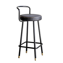 HXSM Sedia da Bar Industrial Sgabelli da Cucina in Metallo Sgabello da Lavoro con Schienale Rotondo Sedia da Pranzo in Pelle PU per La Casa Nero 50/55/60/65/70/75cm