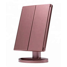 AYYEBO Specchio for Trucco, 1/2/3 / 10X Ingrandimento Retroilluminato Luci a LED Illuminazione Tri-Fold Specchio Cosmetico HD Touch Screen - Oro Rosa