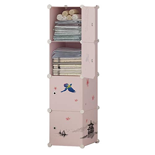 Locker 4-Layer Armadio Organizzatore di Plastica 4 Porte 4-Gitter Scaffali Abbigliamento Robusto Home Camera Rosa 39X37X147CM MUMUJIN