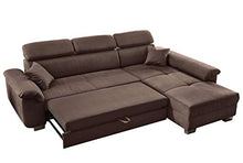 AVANTI TRENDSTORE - Gamano - Divano ad Angolo in Microfibra Marrone Scuro, con Funzione Letto e poggiatesta Regolabili, 2 Cuscini Piccoli compresi. Dimensioni Lap 295x100x214 cm