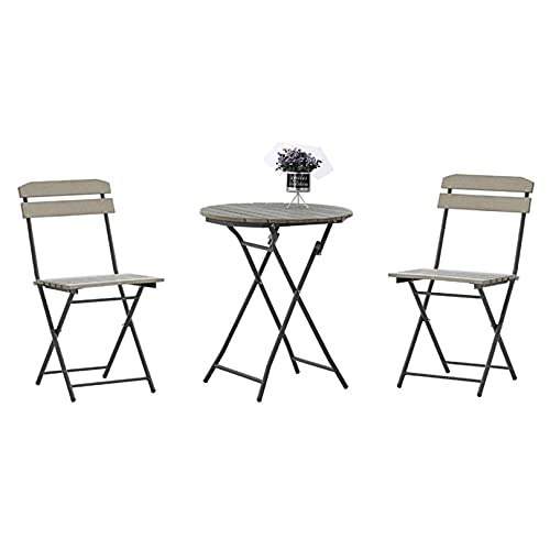 Set 3 Pezzi Pieghevoli Sedie E Tavolo da Giardino, Materiale Spesso Tavolino con Sedie da Giardino Pieghevoli, Giardino/Balcone/Pub/Bar,Grigio