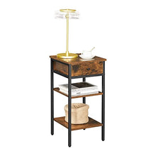VASAGLE Comodino, Tavolino Alto con un Cassetto e 2 Ripiani Portaoggetti, Salvaspazio, Tavolino in Stile Industriale, Marrone Vintage e Nero LET502B01
