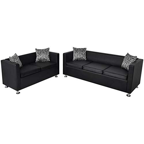 FAMIROSA Set Divani a 3 e a 2 Posti in Similpelle Nero
