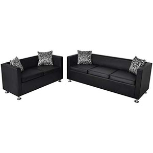 FAMIROSA Set Divani a 3 e a 2 Posti in Similpelle Nero