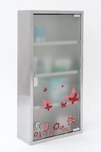 Armadietto per medicinali in acciaio inox e vetro opaco, XXL, 60 cm, con farfalle
