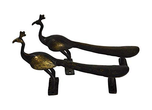 Indiano ottone fatto a mano pavone maniglie comò cassettiera tira (8,5 pollici, nero)